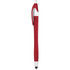 A red stylus pen with a sleek silver clip and tip, featuring a logo on the body.