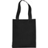 A black non-woven tote bag with long handles and a simple design. It features a logo on the front.