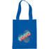 A blue non-woven tote bag featuring a logo and a graphic design. It has two sturdy handles for carrying.