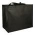 A black double laminated wipeable jumbo tote bag with sturdy handles. Features a logo on the surface.