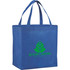A blue non-woven shopper tote bag with two handles and a logo on the front.