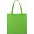 A bright green non-woven tote bag with two handles and a blank surface featuring a logo.
