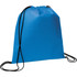 A blue non-woven drawstring sportpack with black cords and a simple design. It includes a logo.