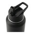 A drink bottle with a black matte finish, featuring a spout and carrying handle. Includes a logo on the body.