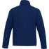 A navy softshell jacket for men featuring a simple design and a collar, with a logo on the back.