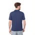 A men's polo shirt in navy blue with a collar and short sleeves, featuring a branding logo.