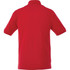 A red men's polo shirt with short sleeves and a collar, featuring a branding logo.