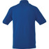 A blue men's polo shirt featuring a collar and short sleeves, with a logo on the back.