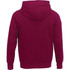 A maroon men's fleece hoodie featuring a hood and a back view design. It includes a logo.