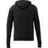 A black full zip hoodie for men, displaying the back view with a hood and long sleeves. Features a logo.