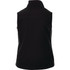 A women's softshell vest in black, featuring a high collar and a logo on the back.