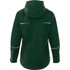 A green women's rain jacket featuring a hood and reflective detailing on the back. Includes a branding logo.