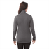 A woman wearing a grey eco-friendly knit jacket, shown from the back. The jacket features a high neck and long sleeves.