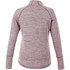 A knitted women's jumper in a maroon heather colour with a half-zip and long sleeves, featuring a branding logo.