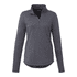 A dark grey quarter zip jacket for women, featuring long sleeves and a slight high-low hem. It has a logo.