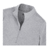 A grey quarter-zip jacket with a collar and branding, featuring a soft knit fabric.