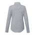 A grey quarter zip women's jacket with long sleeves and a soft knit texture. It features a logo on the back.