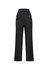A pair of black maternity pants with a wide waistband and back pockets, featuring a structured cut.