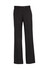 A pair of black women's slacks with an adjustable waist and straight leg design. Features a button closure and belt loops.