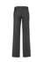 A pair of grey womens adjustable waist slacks with a straight leg design, featuring a back view.