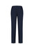 Navy women's slim leg pants with a smooth finish and a single back pocket. Features a bandless design.