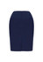A navy blue women's pencil skirt with a fitted design and a back zip closure. It has a sleek, bandless silhouette.