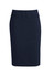 A navy lined skirt with a relaxed fit and wool stretch material. Features a subtle front pocket detail.