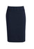 A navy blue lined skirt with a relaxed fit, featuring a smooth waistband and simple design. It has a logo.