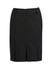A black women's skirt featuring a multi-pleat design and a zipper closure at the back.