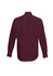 A burgundy long sleeve button-up shirt featuring a back view and a logo.