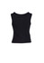 A black women's sleeveless vest featuring a fitted design and a rounded neckline. It has a logo on the back.