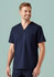 A navy men's scrub top featuring a v-neck design and a pocket, suitable for medical uniforms.