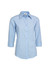 A light blue women's button-up shirt with a micro check pattern and 3/4 sleeves. It features a collar and has a logo.