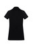 A black women's short sleeve polo shirt with a simple design and a logo on the back.