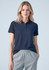 A dark navy women's short sleeve polo shirt with a classic collar and a logo on the chest.