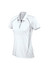 A white short sleeve polo shirt for women featuring subtle design details and a logo.