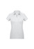 A women's short sleeve polo shirt in light grey, featuring a collar and a logo.