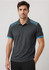 A men's short sleeve polo shirt in grey with blue accents and a branded logo on the chest.