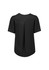 A black women's short sleeve blouse featuring a pleat detail at the back and a smooth fabric finish.