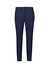 Navy mid-waist slim leg pants with a tailored fit and front pockets, featuring a logo.