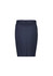 A mid-waist pencil skirt in navy blue with a fitted silhouette and a concealed zip at the back.