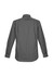 A long sleeve button-up shirt in a black and white check pattern, featuring a collar and logo.