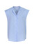 A light blue women's blouse featuring a button-up front and cap sleeves. The top has a subtle sheen and a simple design.