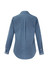 A women's long sleeve button-up shirt in blue with a collar and a back pleat, featuring buttoned cuffs.