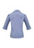 A women's blue 3/4 sleeve button-up shirt with a fitted design and a collar, featuring a back view.
