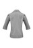 A 3/4 sleeve button-up shirt in grey with a fitted back and a collar, featuring subtle striped patterns.