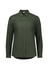 A green long sleeve button-up shirt designed for women, featuring a classic collar and a subtle texture.