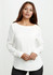 A women's white Madison boatneck top with long sleeves, featuring a smooth fabric and a subtle logo.