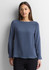 A women's boatneck top in a solid navy blue, featuring long sleeves and a relaxed fit. The image includes a logo.