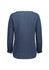 A back view of a women's navy blue boatneck top with long sleeves and a button detail at the neck.